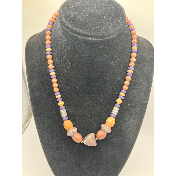 Brown and Beige Mixed Media Beaded Unisex 16 5/8 Inch Necklace! - Picture 3 of 6